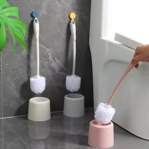 Wall mounted toilet brush set with holder deep cleaning long handle bathroom cleaning tool