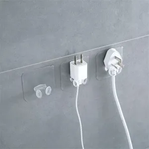 Transparent adhesive plug hooks, heavy duty plastic wall hangers for cables and power sockets