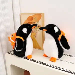 Adorable peluche pingouin avec sac à dos orange mignon jouet poupée en peluche cadeau enfant