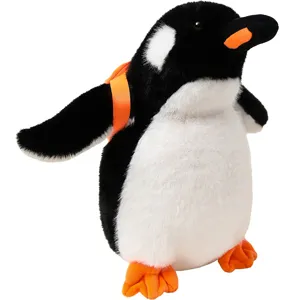 Mignon sac à dos en peluche pingouin avec bretelles orange, poupée animal en peluche douce cadeau.