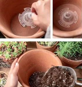 Konischer Blumentopf Netzpad atmungsaktives Entwässerungsnetz für Sukkulenten Topf Detail.