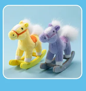 Cute small color rocking horse plush toy, soft stuffed pony doll for kids gift.