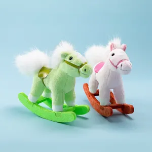 Cute small colorful rocking horse plush toy, soft pony doll for kids gift and party favor