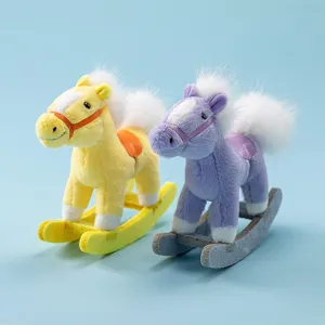 Cute small colored rocking horse plush toy set, soft stuffed pony doll for kids gift.