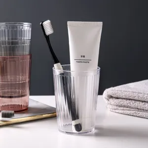 Transparent Plastic Mouthwash Cup Vertical Stripe Toothbrush Holder Simple Household Couple Bathroom Water Cup