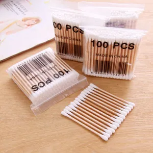 Double-headed wooden cotton swabs 100 pcs per pack eco-friendly makeup cleaning buds
