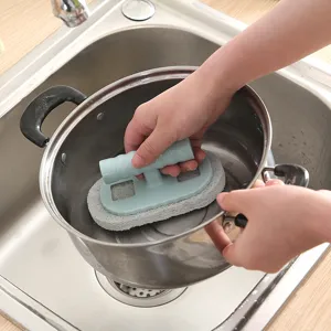 Spazzola per Pulizia Domestica Con Manico Spugna Tampone Abrasivo Lavello Cucina e Piastrelle Bagno Strumento di Pulizia Materiale PP