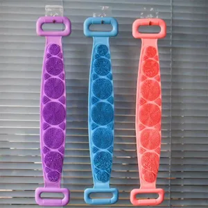 Silicone exfoliating bath body scrubber strap with dual-sided massage points for daily shower.
