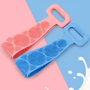 Silicone body scrubber back bath strap double sided exfoliating massage brush for shower clean