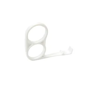 Multi-functional white plastic finger phone holder ring stand for easy handheld grip and support.