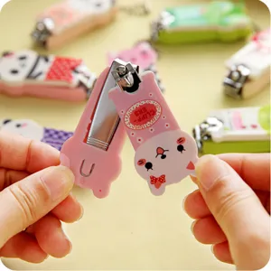 Cute cartoon animal nail clipper with portable design, metal cutting edge and pink cat case.