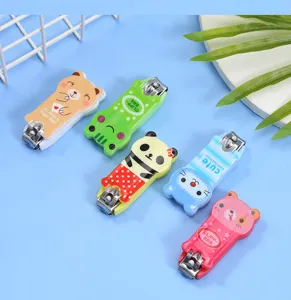 Cute cartoon animal nail clipper set with stainless steel blade and vibrant colorful plastic cases.