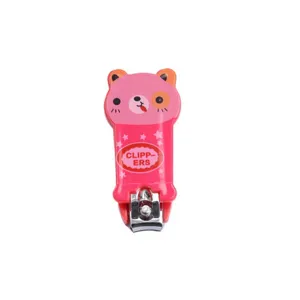 Cute cartoon animal pink nail clipper portable manicure tool with stainless steel blade.