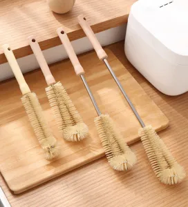 Long handle wooden cup brush for kitchen glass bottles and baby milk bottles cleaning tool