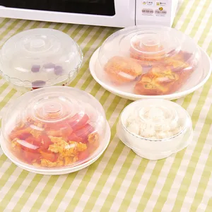 Transparent plastic microwave food cover heat resistant spatter guard plate bowl cover set.