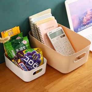 Ensemble de boîtes de rangement de bureau en plastique, panier organisateur pratique et utile.