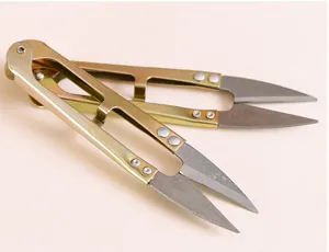 Stainless steel U-shaped thread snips detail view for sewing, trimming and cross stitch crafts