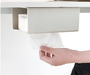 Unter Tische Papierbox Detailansicht, lochfreier Hängehalter für platzsparende Nutzung.