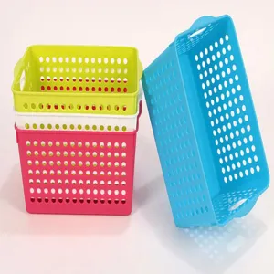 Plastic desktop storage basket hollow design multi-color organizer box for sundries snacks 92