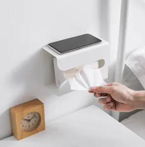 Wand-montierter Taschentuchbox Handshalter weißer Plastik Papierhalter für Badezimmer