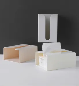 Detailansicht der Plastik-Taschentuchbox mit Wand- und Tischaufbewahrungsoptionen klar.