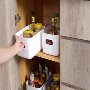 Panier de rangement en plastique blanc avec poignée pour armoire de cuisine organisateur boîte