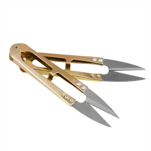 Stainless steel U-shaped thread scissors for sewing, embroidery, and trimming loose threads.