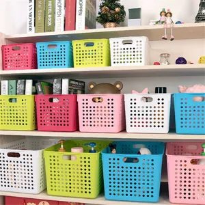 Plastic Desktop Storage Basket Hollow Out Mesh Desk Organizer Container For Home Office Snacks Sundries White