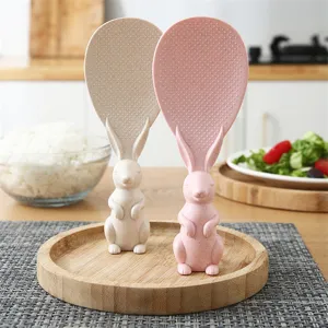 Cute Rabbit Rice Spoon Standable Non Stick Rice Paddle Wheat Straw Plastic Cartoon Kitchen Rice Cooker Serving Spoon
