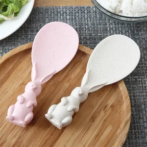 Cute standing rabbit rice paddle non-stick plastic rice spoon kitchen cooking utensil white pink
