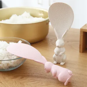 Cute standing rabbit rice paddle, non-stick kitchen rice spoon, creative tableware tool.