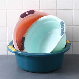 Thickened plastic washbasin stackable laundry basin for home dormitory bathroom use main view.