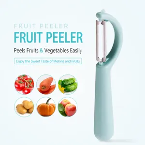 Éplucheur de fruits multifonctionnel domestique avec lame en inox et poignée verte pour cuisine.