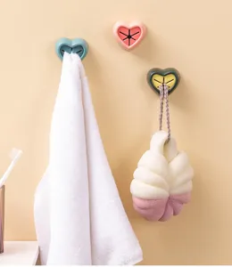 Heart silicone towel plug punch-free wall mounted rag holder bathroom kitchen organizer
