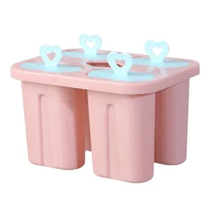 4-Gitter Eiscreme Form Haushalts Popsicle Maker Plastik Eis am Stil Box mit Herz Griffen