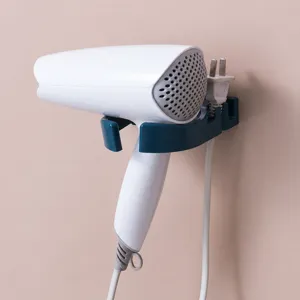 Wall mounted hair dryer holder bathroom storage rack punch free blow dryer organizer