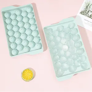 Kreative 33-Gitter runde Eiswuerfelform Schale mit Deckel fuer DIY Eiskugeln im Kuehlschrank