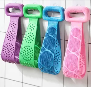 Silicone bath back scrubber dual-sided exfoliating strap body brush for daily shower use
