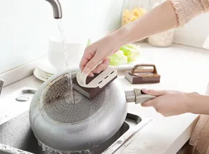 Carborundum sponge cleaning brush with handle for kitchen pot bottom rust removal tool