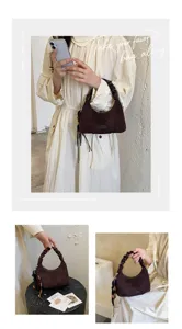 Femme vintage marron daim sac à épaule poignée froncée élégant sac fourre-tout.
