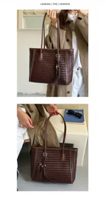 Womens autumn winter woven tote bag large capacity vintage shoulder bag for work
