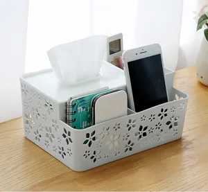 Caja de pañuelos de escritorio multifuncional y organizador de control remoto para el hogar.
