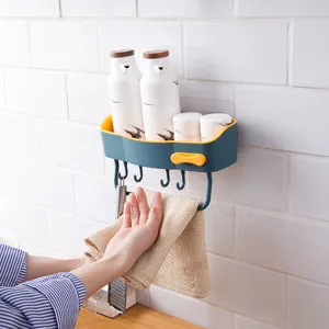 Wandmontage opbergrek badkamer organizer boorvrij keukenrek met haken en handdoekstang erbij.