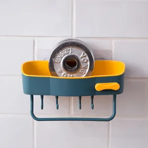 Badkamer wandrek met haken, kunststof hangende opbergmand zonder boren voor douche.