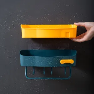 Tweekleurig rechthoekig wandmontage badkamer opbergrek boorvrije plastic badkamerorganizer