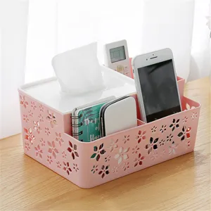 Caja de Pañuelos de Escritorio Multifuncional Organizador de Control Remoto Sala Estar Soporte de Servilleta Floral