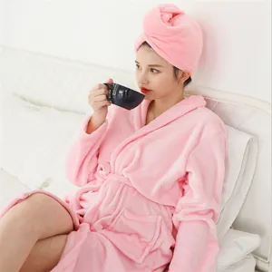 Femme rose polaire sec bonnet de cheveux et peignoir ensemble doux absorbant serviette de douche