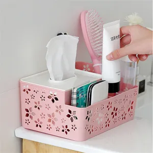 Caja de panuelos de escritorio multifuncional rosa caja de almacenamiento hueca hogar