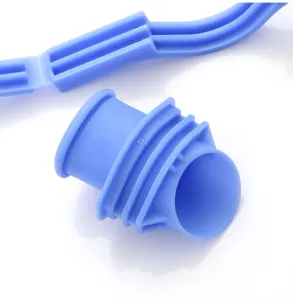 Blue plastic food bag sealing clip with pouring spout kitchen snack storage tool detail view