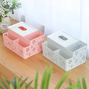 Caja de pañuelos de escritorio multifuncional organizador con diseño de flores huecas hogar.
